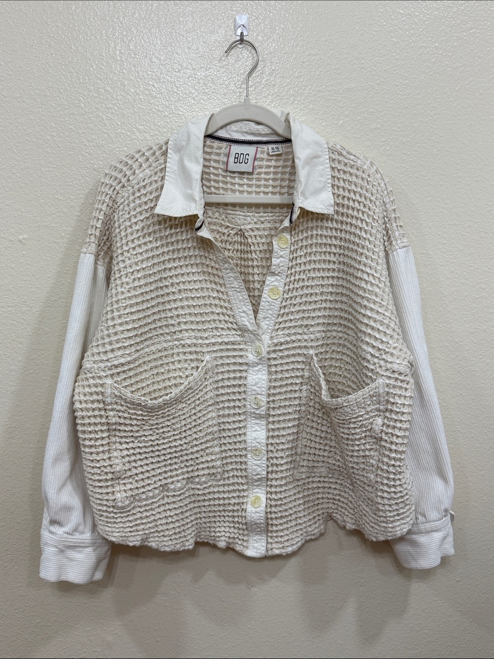 BDG Bryson Waffle Knit Oversized Shacket Urban Outfitters White XL